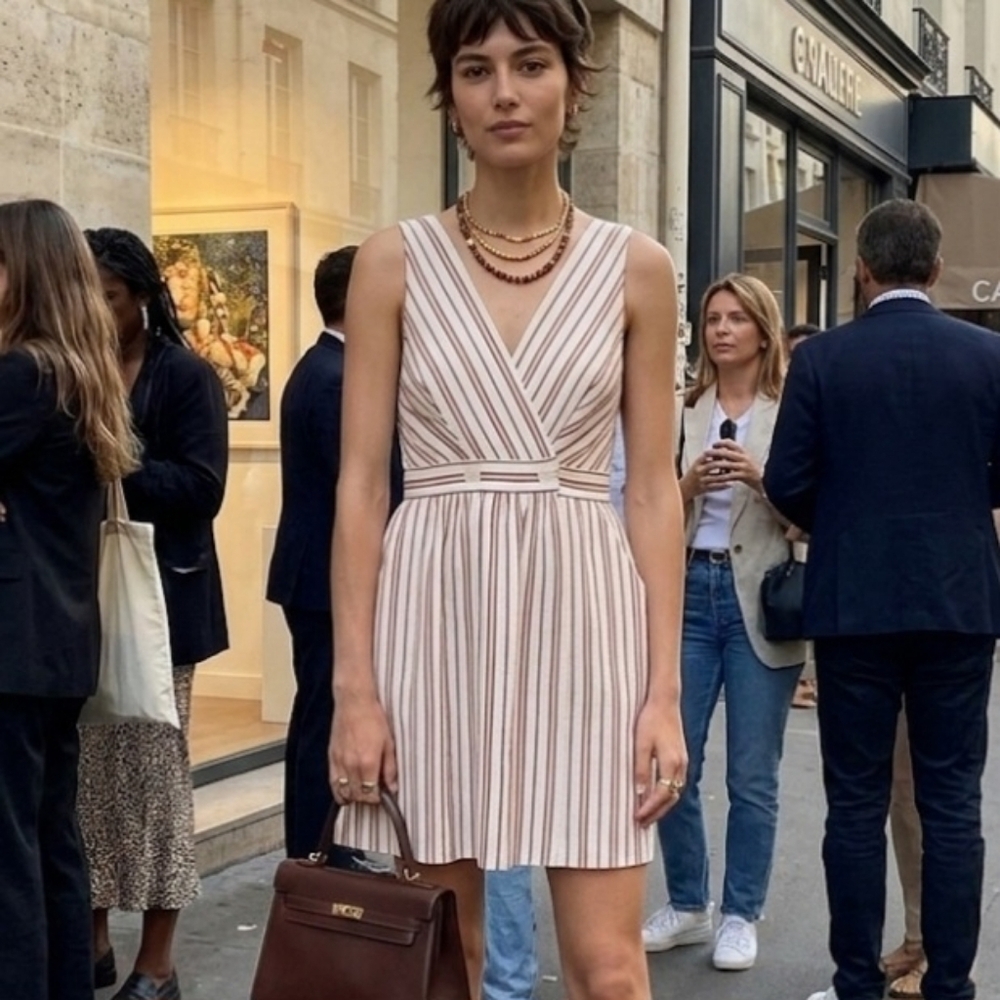 Zara Cream Orange Striped Mini Wrap Dress Sixe XS